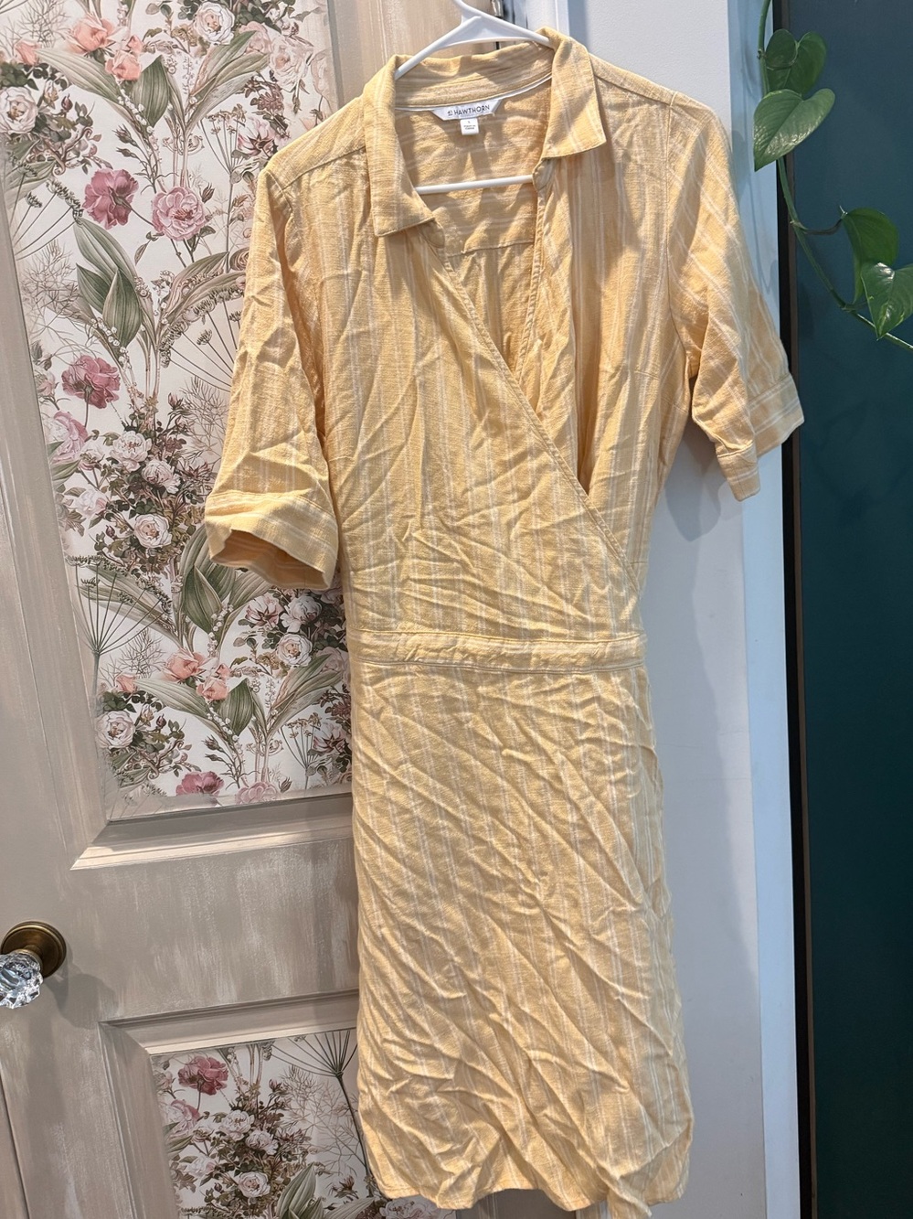 41 Hawthorn Pale Yellow Striped Collared Wrap Dress
